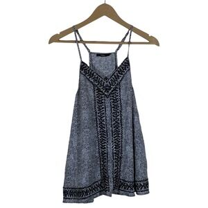 THML Geometric Chevron Embroidered Cami Tank Top Black White Boho Chic Size S